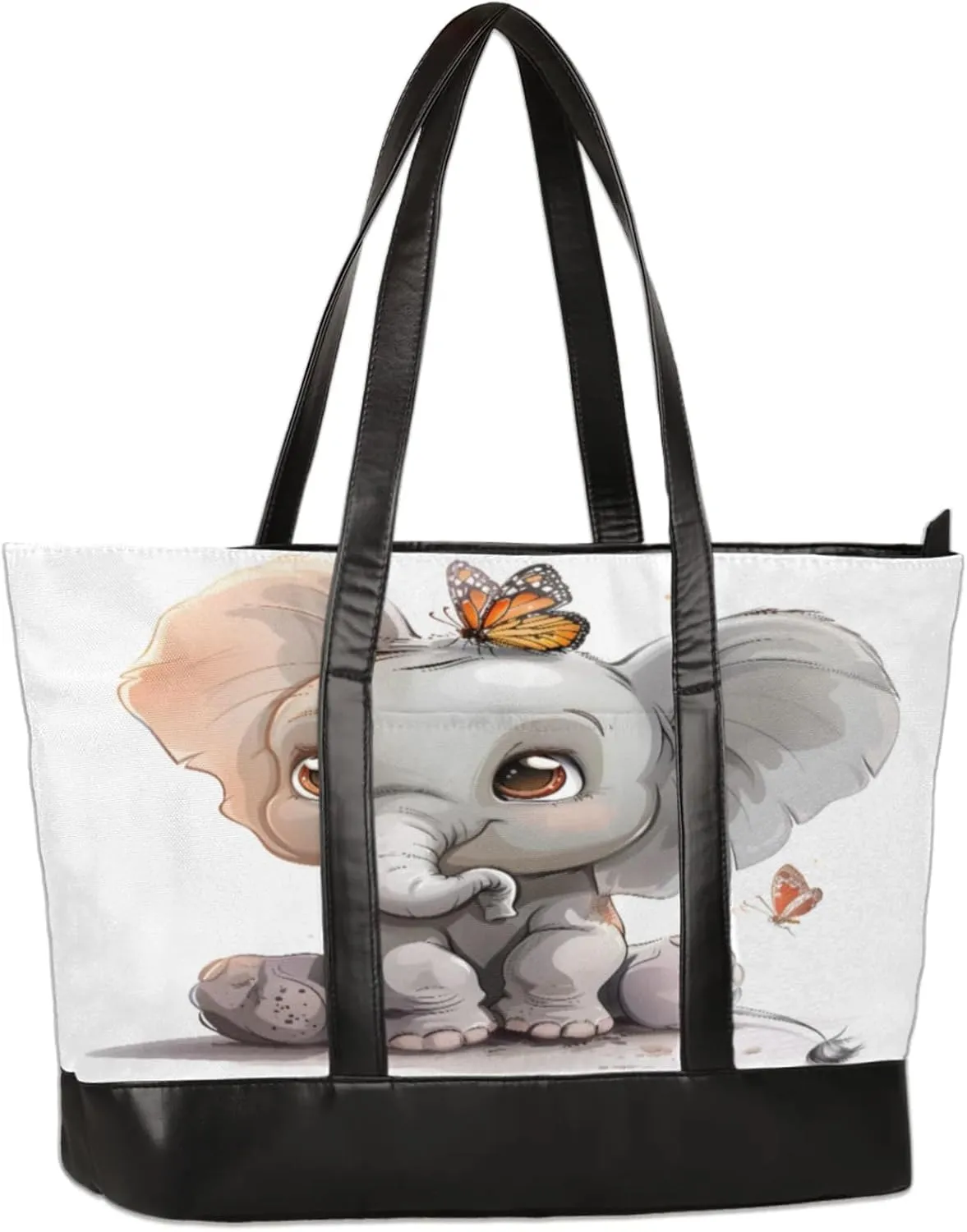 Elephant Butterfly Laptop Tote Bag for Women Lightweight Work Purse with Multiple Compartments Fits 13-15.6 Inch Laptop Tablet Shoulder Bag for Office Travel Daily Use