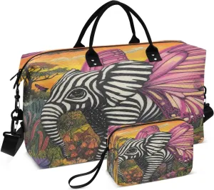 Elephant Butterfly Wings Sports Gym Bag for Women Men Travel Duffel Bag Weekend Overnight Carry on Bag with Toiletry Bag Air Travel Bag for Plane Hospital Swimming Yoga Workout