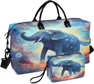 Elephant Cosmic Sea Space Travel Duffel Bag with Toiletry Bag Weekender Bag for Carry on Sports Gym Bag for Travel Gym Yoga