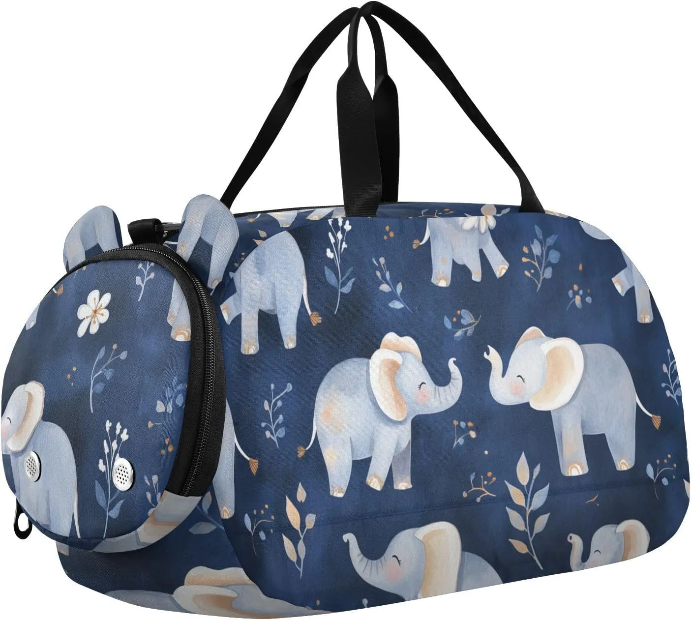 Elephant Navy Blue Small Gym Bag with Shoes Compartment Multifunctional Carry On Weekender Bag for Travel, Sports, Fitness & Workout