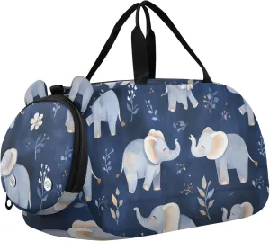 Elephant Navy Blue Small Gym Bag with Shoes Compartment Multifunctional Carry On Weekender Bag for Travel, Sports, Fitness & Workout