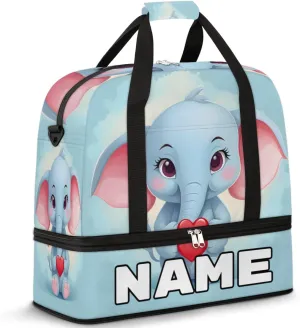 Elephant Printed Custom Foldable Duffle Bag with Shoes Compartment Personalized Large Capacity Waterproof Travel Weekender Bag Overnight Bag for Sports Gym
