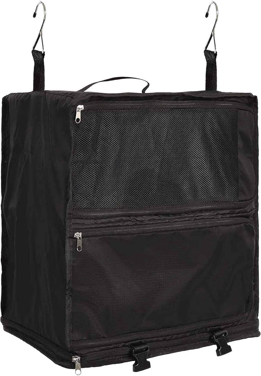 ELEZAY Hanging Packing Cubes Portable Closet 3-Shelf Travel Collapsible Compression Garment Organizer for Carry-on Luggage Suitcase Space Saver Bag X-Large_No Side Pockets, Black