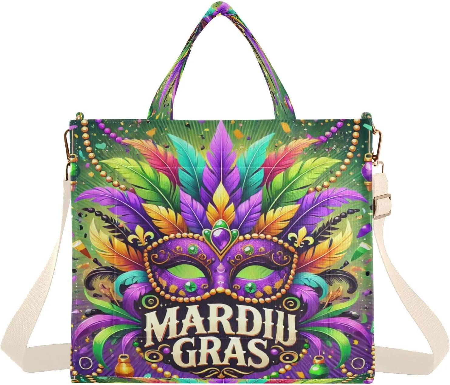 Emelivor Carnival Feathers Tote Bag for Women Large Corduroy Canvas Tote Bag with Pocket S
