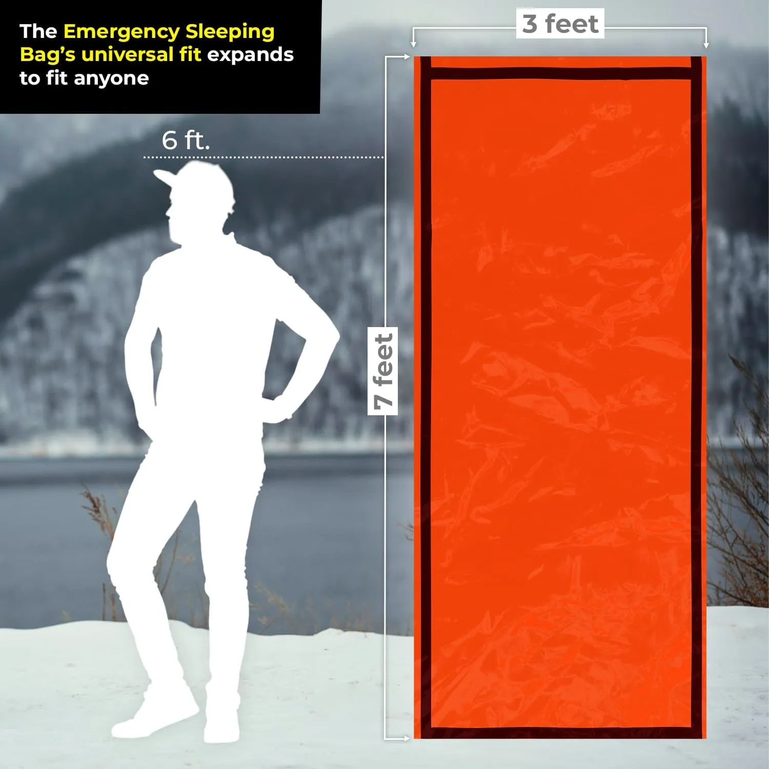 Emergency Sleeping Bag – Thermal Blankets for Survival | Emergency Blanket & Bivy Sack | Lightweight, Compact, Wind & Waterproof | Space-Tech Insulation | 7 ft x 3 ft
