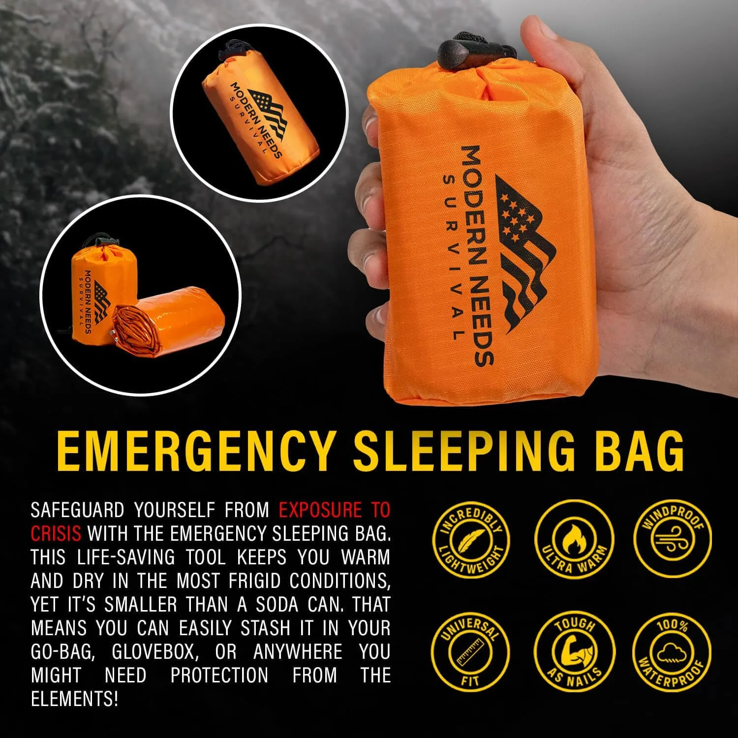 Emergency Sleeping Bag – Thermal Blankets for Survival | Emergency Blanket & Bivy Sack | Lightweight, Compact, Wind & Waterproof | Space-Tech Insulation | 7 ft x 3 ft
