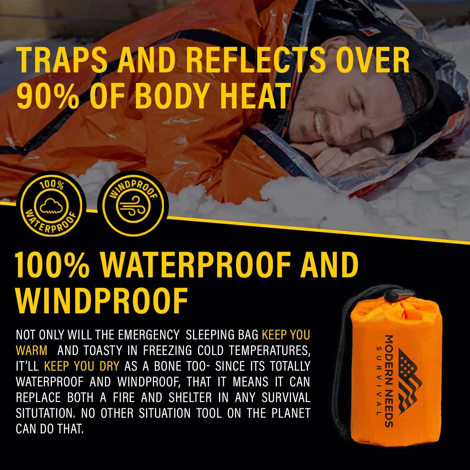 Emergency Sleeping Bag – Thermal Blankets for Survival | Emergency Blanket & Bivy Sack | Lightweight, Compact, Wind & Waterproof | Space-Tech Insulation | 7 ft x 3 ft