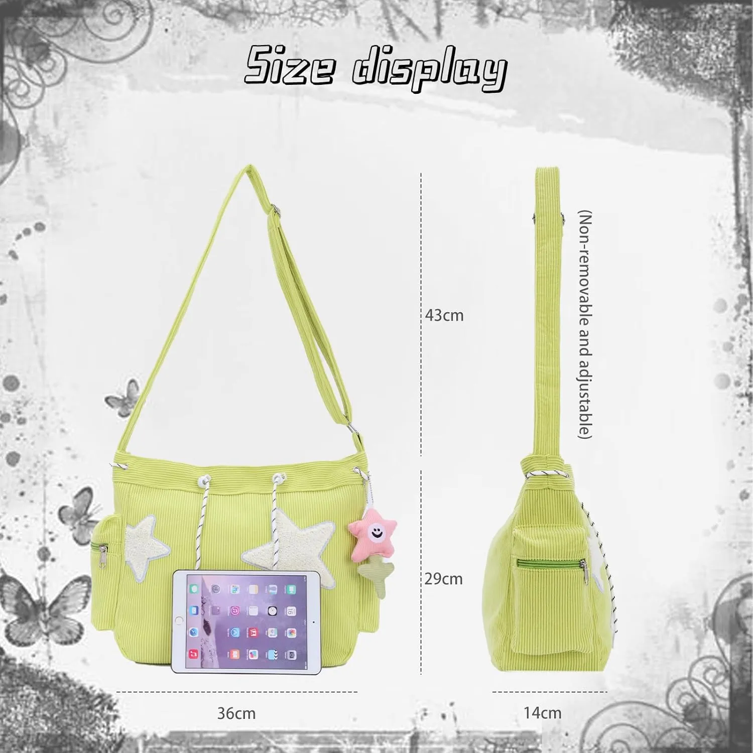 Emprier Star Tote Hobo Bag for Women Large Corduroy Crossbody Bag Y2K Cute Tote Bags Aesthetic Messenger Handbag