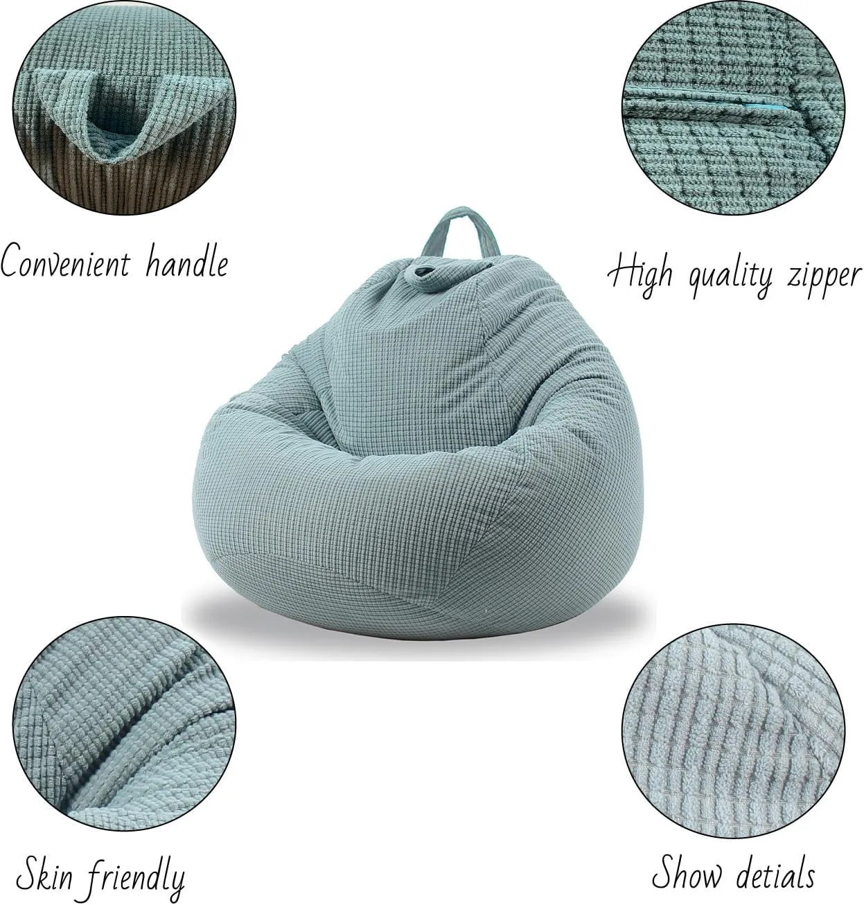 ENBAOHUI Stuffed Animal Storage Bean Bag Chair Cover (No Filler) Washable Ultra Soft Corduroy Bean Bag Cover for Organizing Plush Toys, Bean Bag for Adults