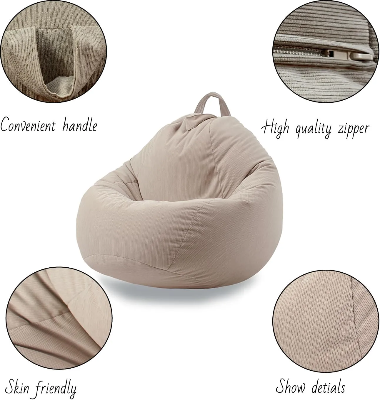ENBAOHUI Stuffed Animal Storage Bean Bag Chair Cover (No Filler) Washable Ultra Soft Corduroy Bean Bag Cover for Organizing Plush Toys, Bean Bag for Adults