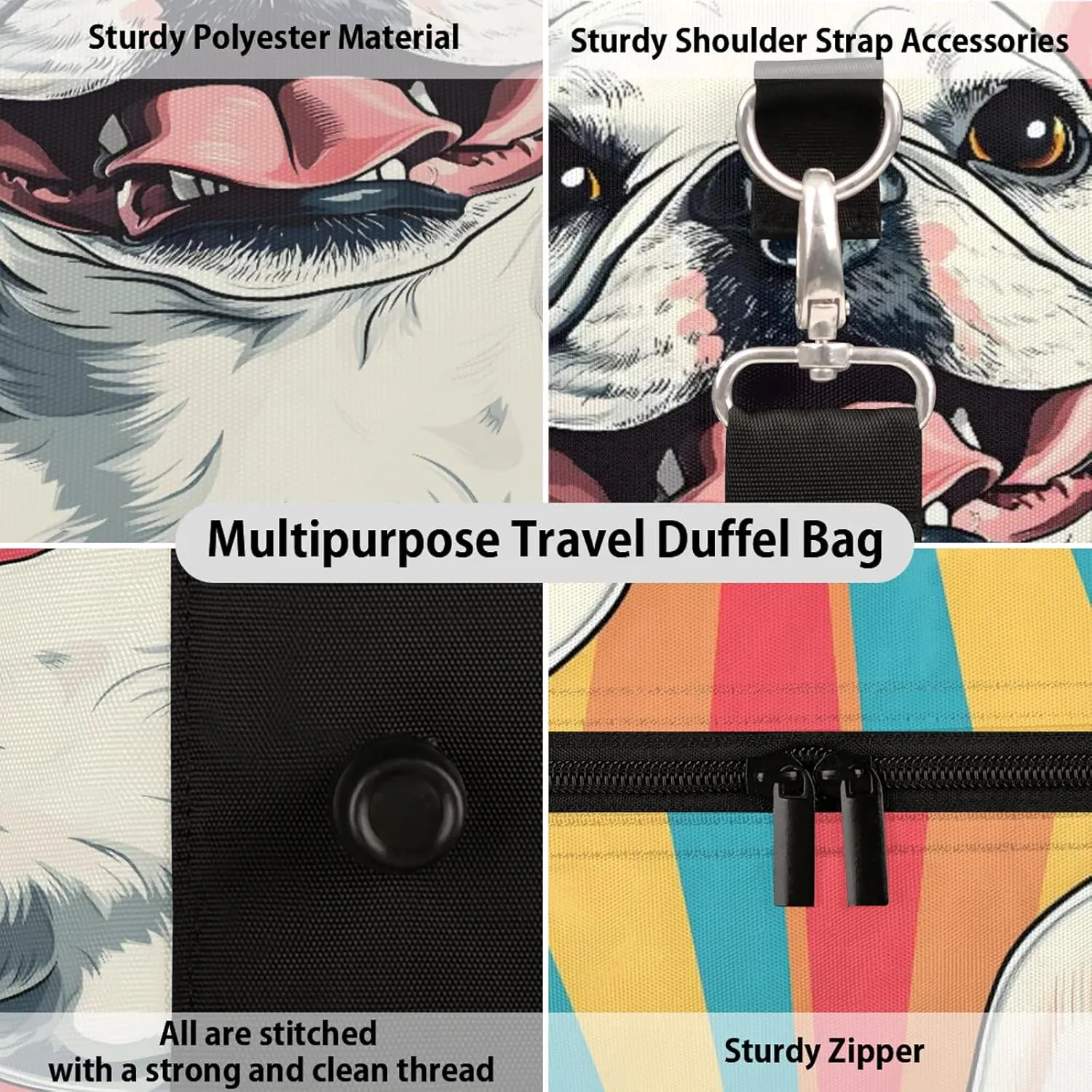 English Bulldog Dog Duffle Bag for Travel, Overnight Weekend Gym Carry On Luggage Bag, Dog Travel Duffel Bag for Men Women