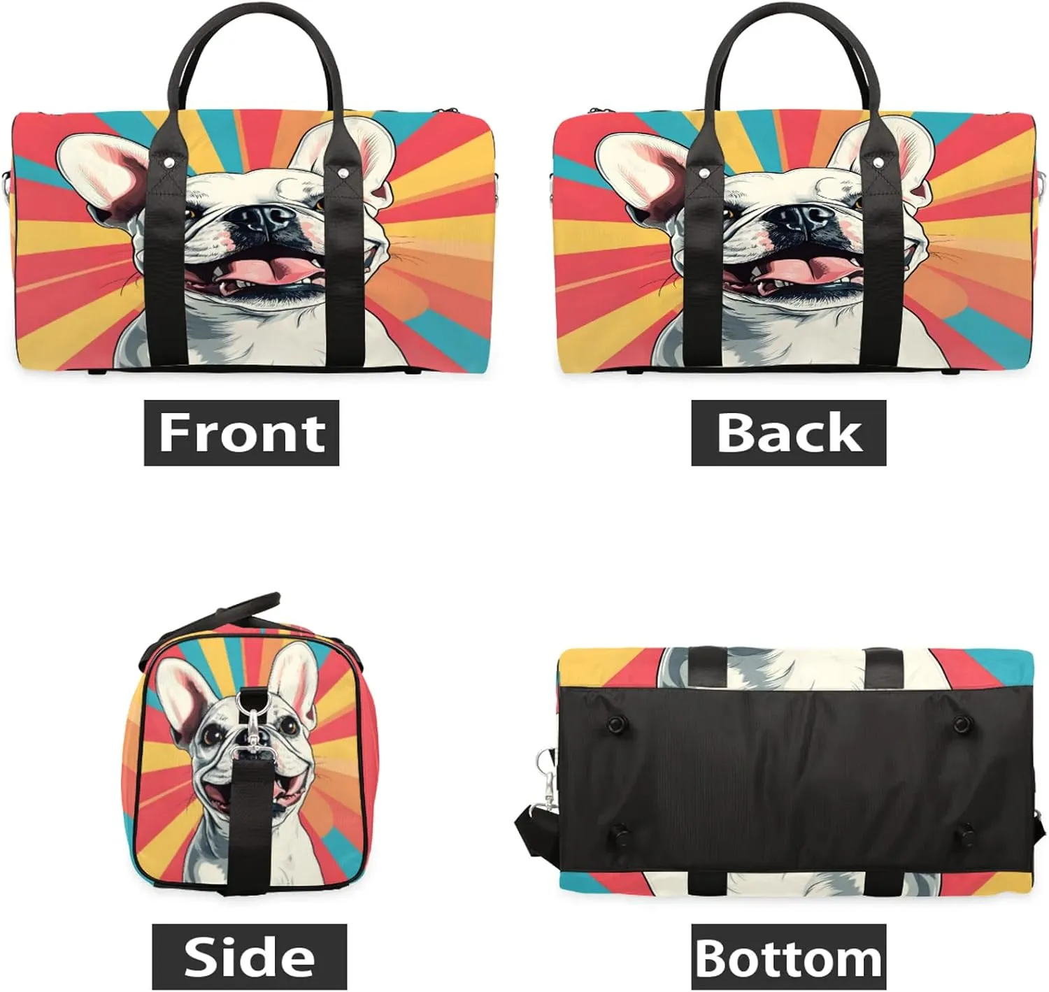 English Bulldog Dog Duffle Bag for Travel, Overnight Weekend Gym Carry On Luggage Bag, Dog Travel Duffel Bag for Men Women