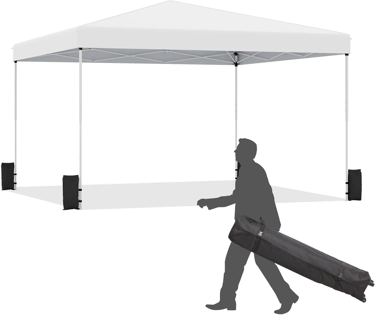 EROMMY 12x12 Pop Up Tent, Easy to Set Up Outdoor Canopy, Portable Gazebo for Events, Parties, Camping with Wheeled Bag, 4 Sand Bags, 4 Ropes and 8 Spikes(White)