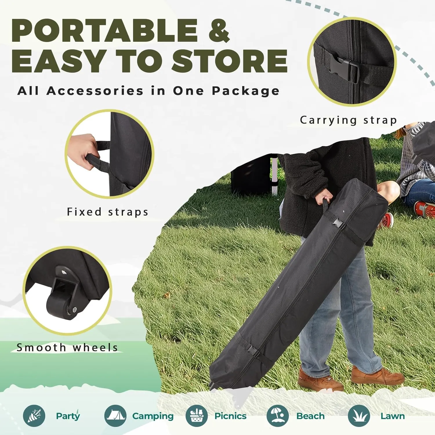 EROMMY 12x12 Pop Up Tent, Easy to Set Up Outdoor Canopy, Portable Shelter for Events, Parties, Camping with 4 Sand Bags, Wheeled Bag, 4 Ropes and 8 Spikes(White)