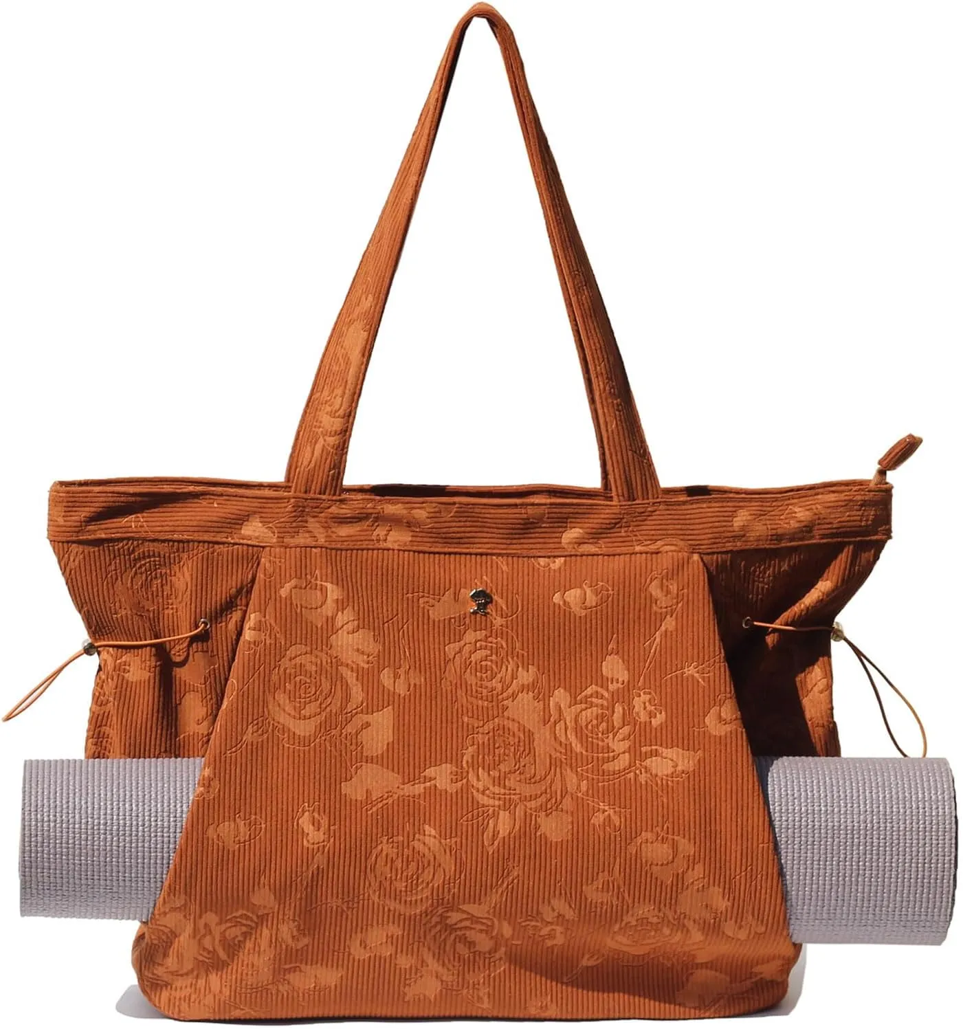 ESVAN Corduroy Yoga Tote Bag Gifts for Women Drawstring Yoga Mat Bag for Office Workout Travel Carryall Pilates Gym