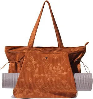 ESVAN Corduroy Yoga Tote Bag Gifts for Women Drawstring Yoga Mat Bag for Office Workout Travel Carryall Pilates Gym