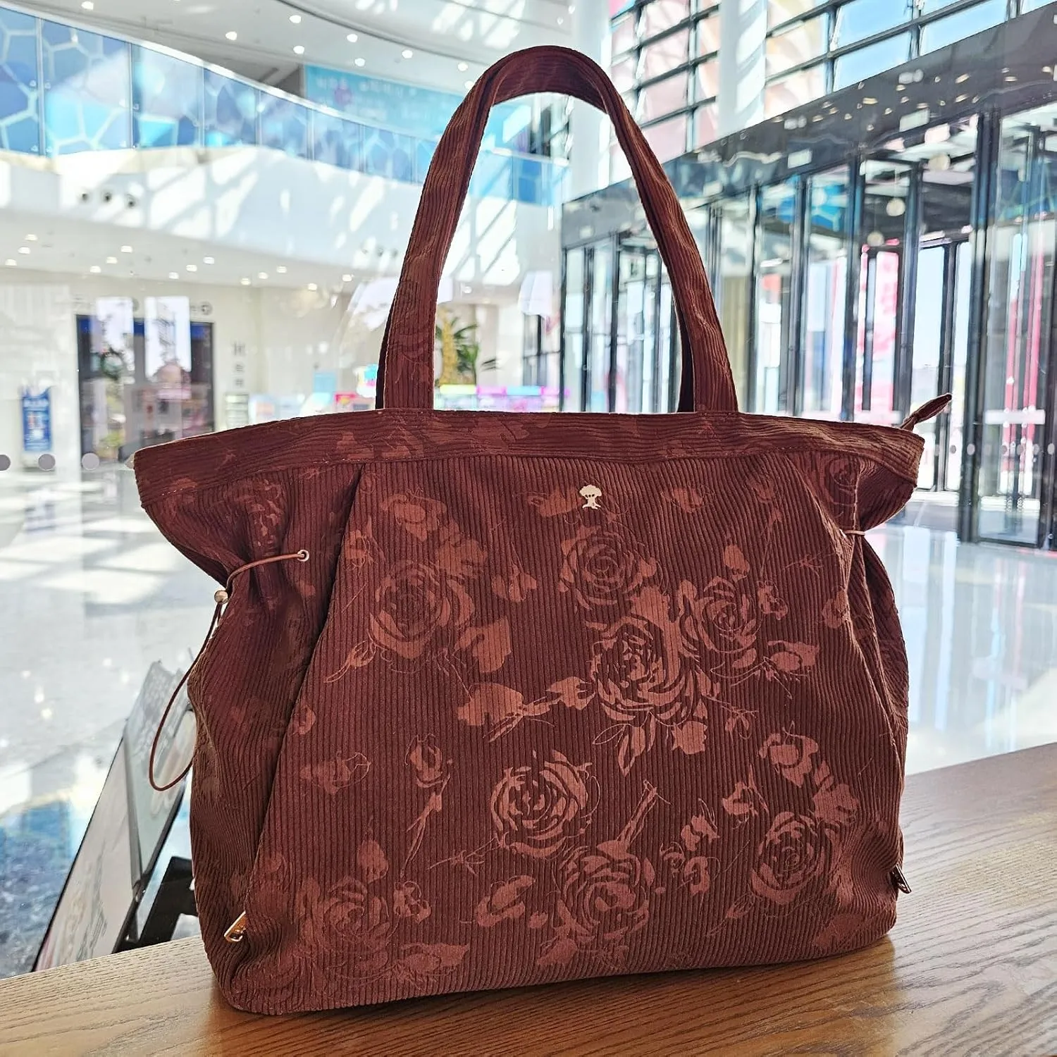 ESVAN Corduroy Yoga Tote Bag Gifts for Women Drawstring Yoga Mat Bag for Office Workout Travel Carryall Pilates Gym