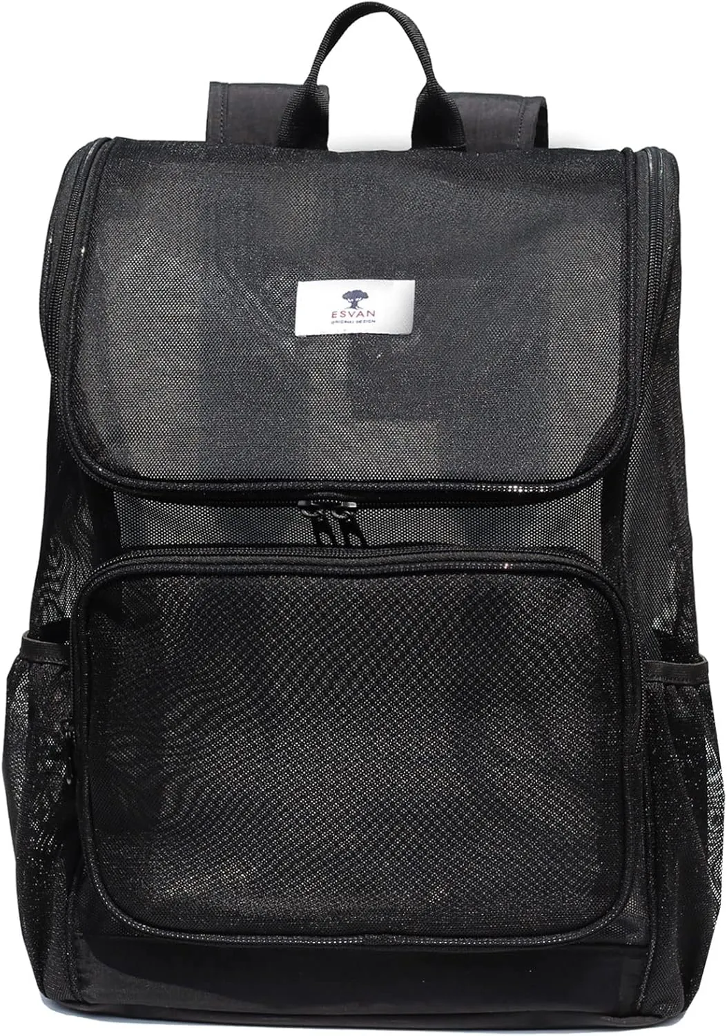 ESVAN Original Print Mesh Backpack Clear Bag See through Pack for Travel Beach Gym Multi-Purpose Women Men (A)