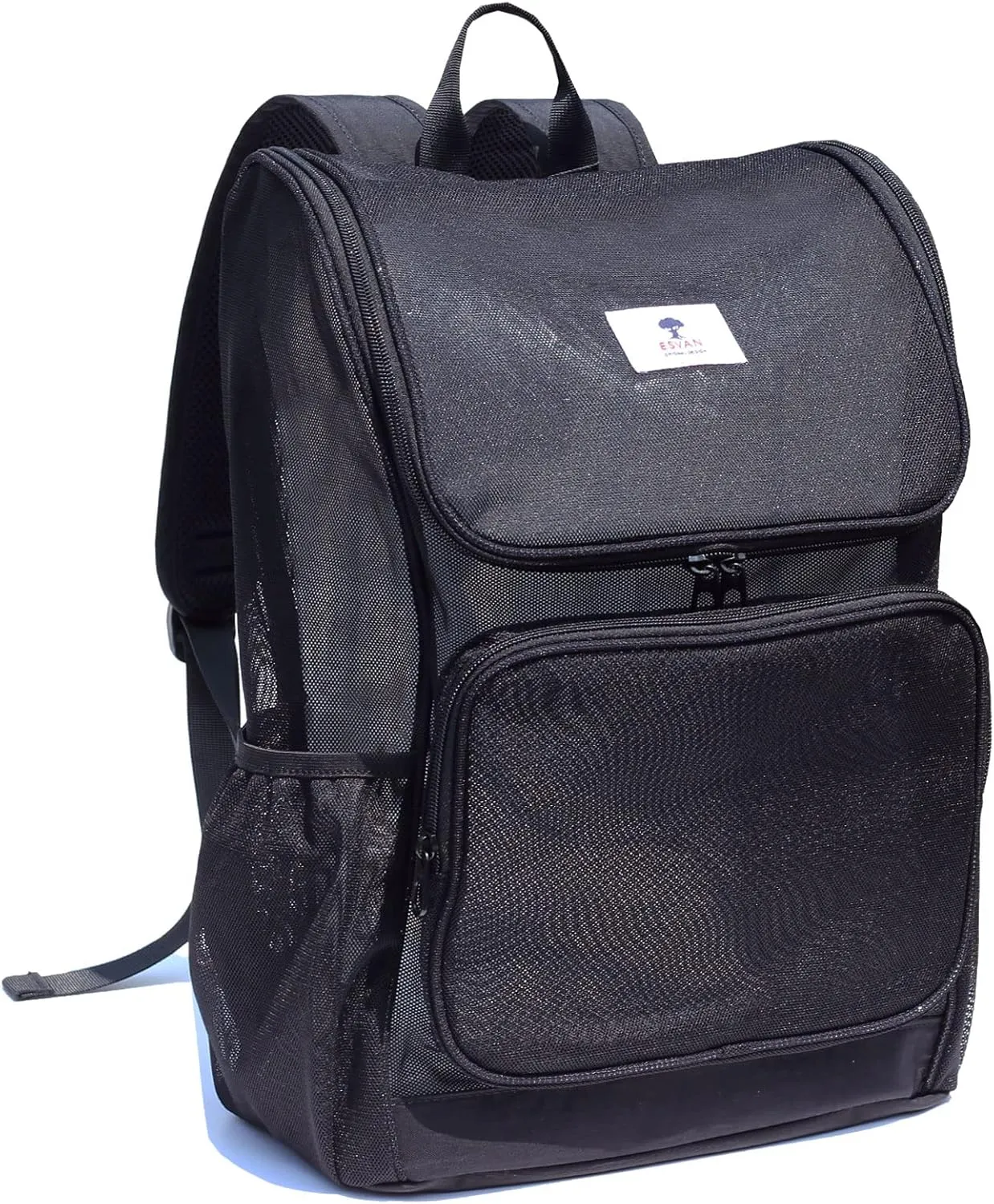 ESVAN Original Print Mesh Backpack Clear Bag See through Pack for Travel Beach Gym Multi-Purpose Women Men (A)