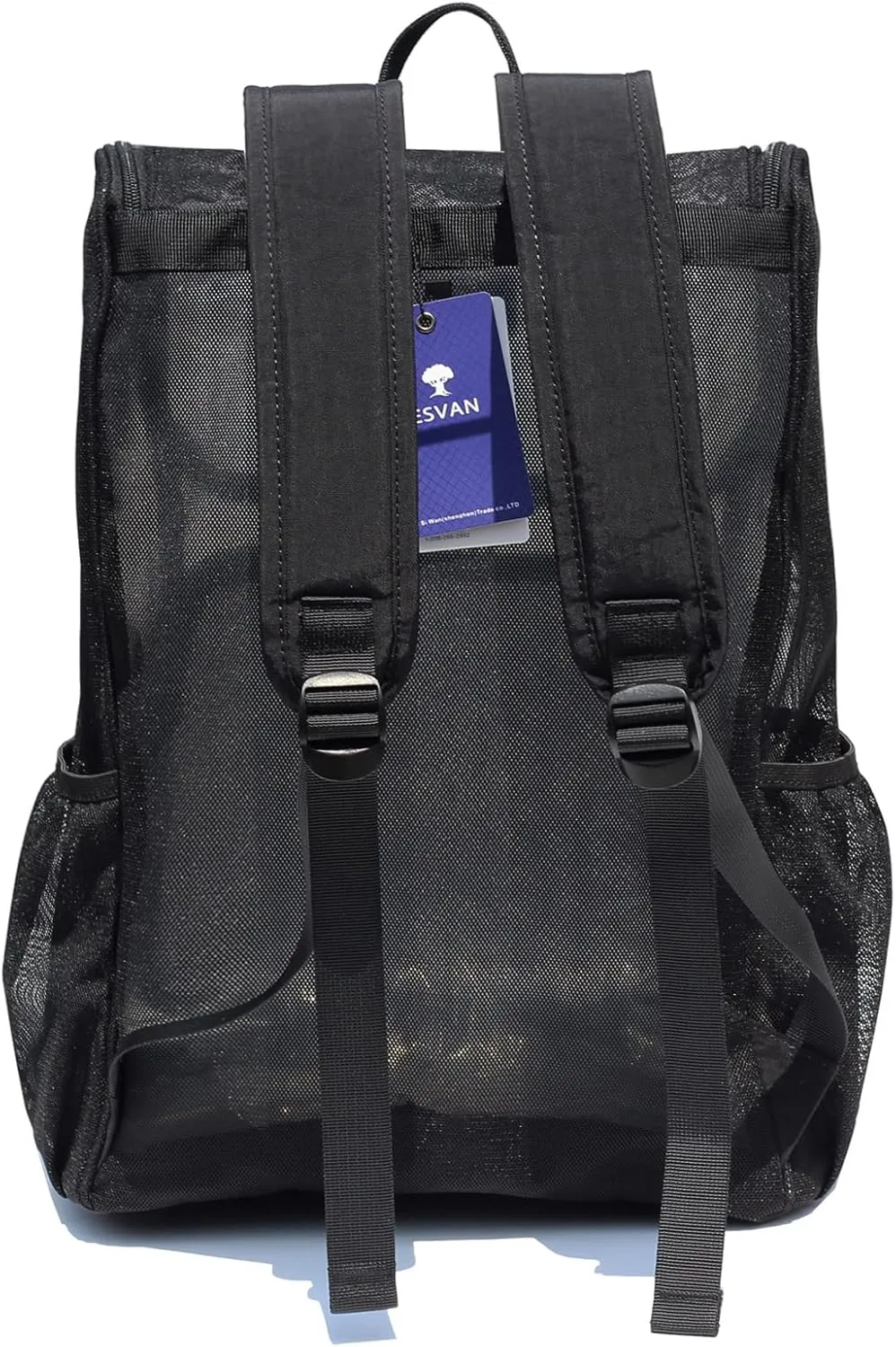 ESVAN Original Print Mesh Backpack Clear Bag See through Pack for Travel Beach Gym Multi-Purpose Women Men (A)