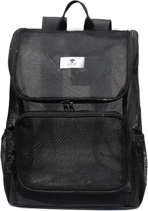 ESVAN Original Print Mesh Backpack Clear Bag See through Pack for Travel Beach Gym Multi-Purpose Women Men (A)