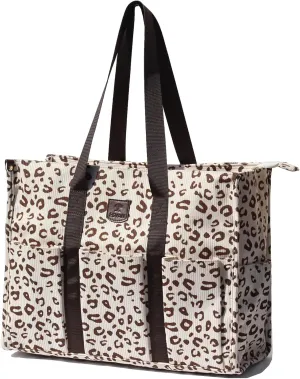 ESVAN Utility Tote Bag with Zip Top Corduroy Shoulder Bag Teacher Bag for Teacher Work Women Travel Beach