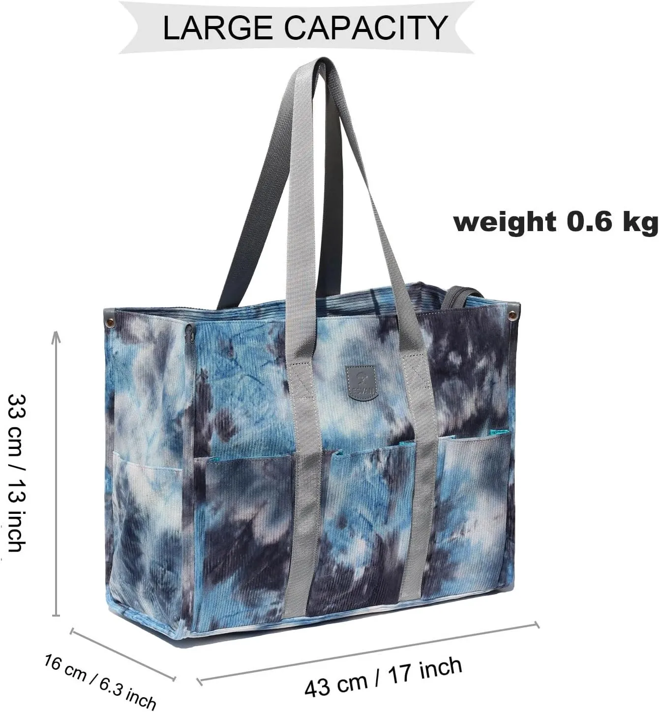 ESVAN Utility Tote Bag with Zip Top Corduroy Shoulder Bag Teacher Bag for Teacher Work Women Travel Beach