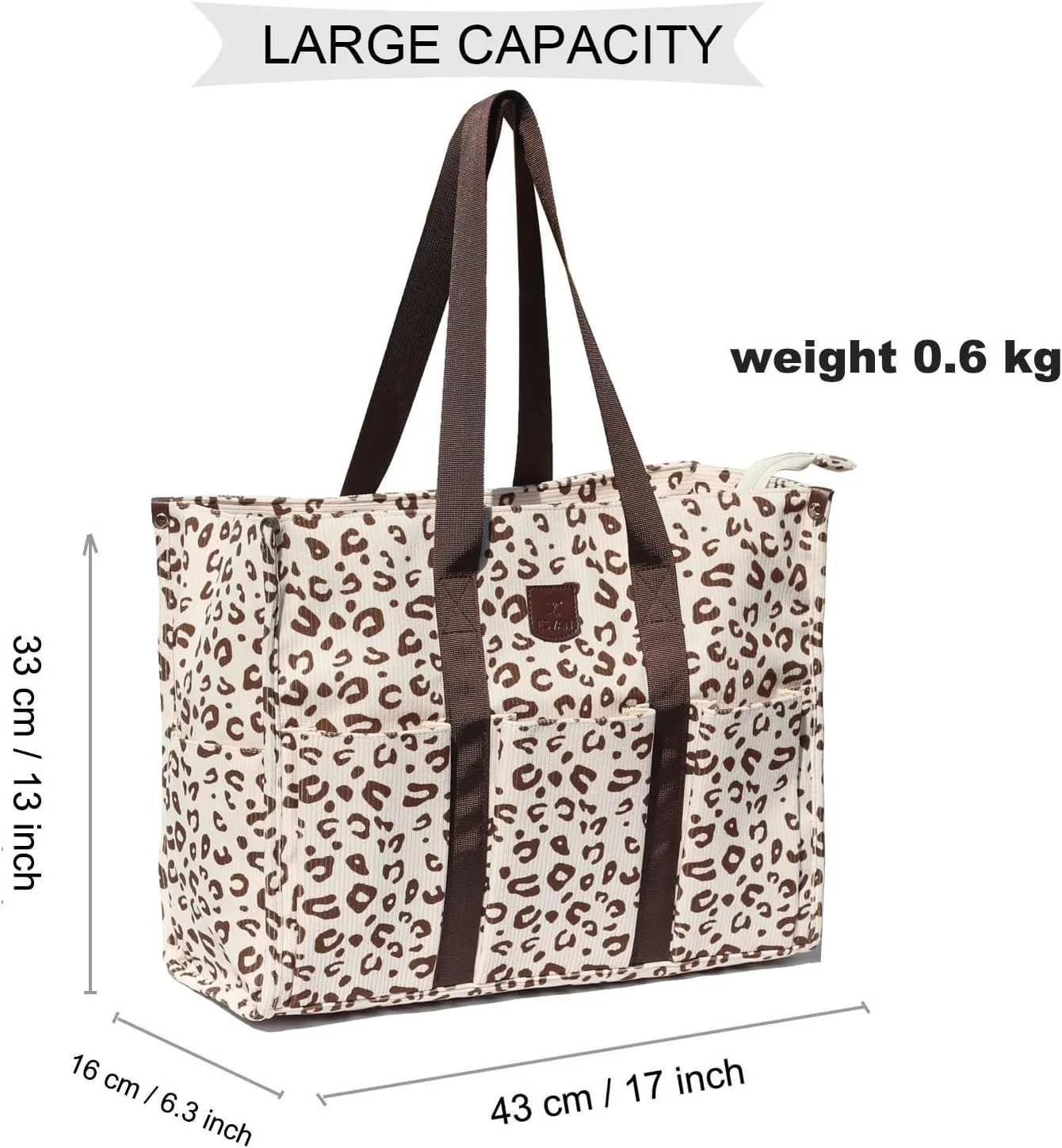 ESVAN Utility Tote Bag with Zip Top Corduroy Shoulder Bag Teacher Bag for Teacher Work Women Travel Beach