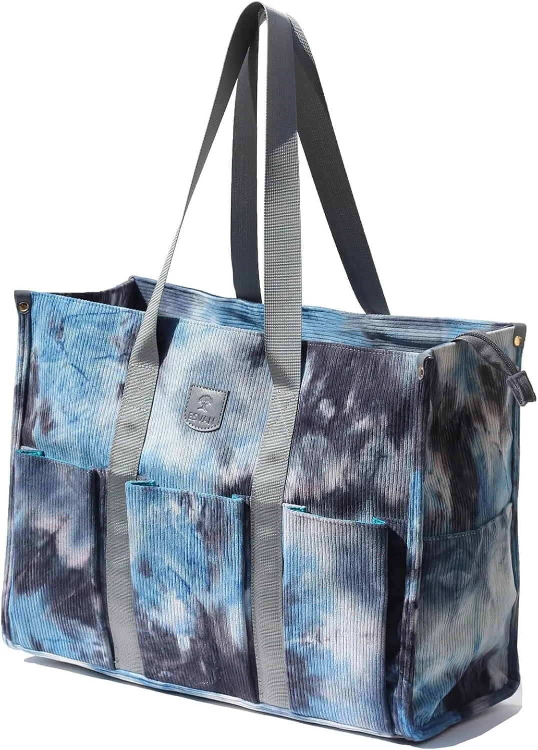 ESVAN Utility Tote Bag with Zip Top Corduroy Shoulder Bag Teacher Bag for Teacher Work Women Travel Beach