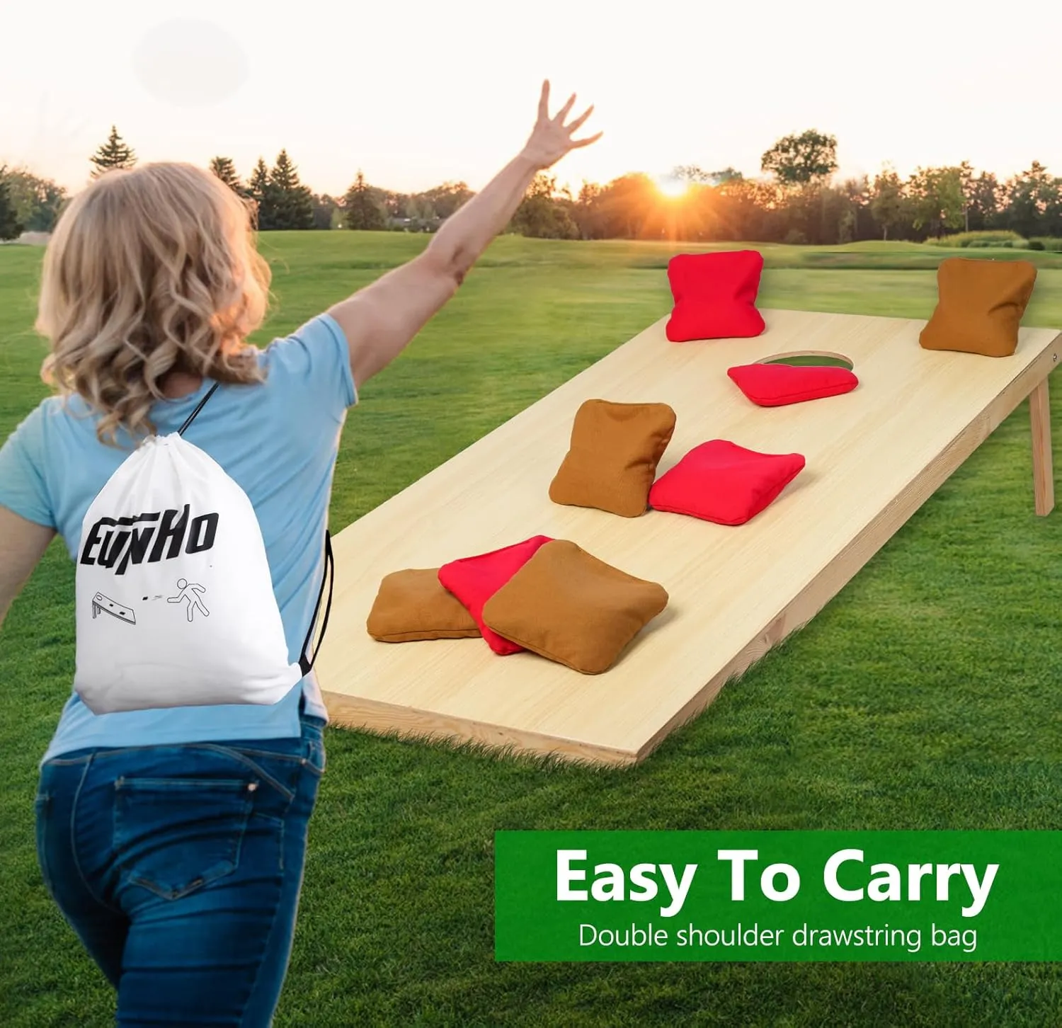 EunHo Cornhole Bags Set of 8 Regulation Size & Weight Corn Hole Bean Bags Official Professional All Weather for Tossing Game with Carry Case