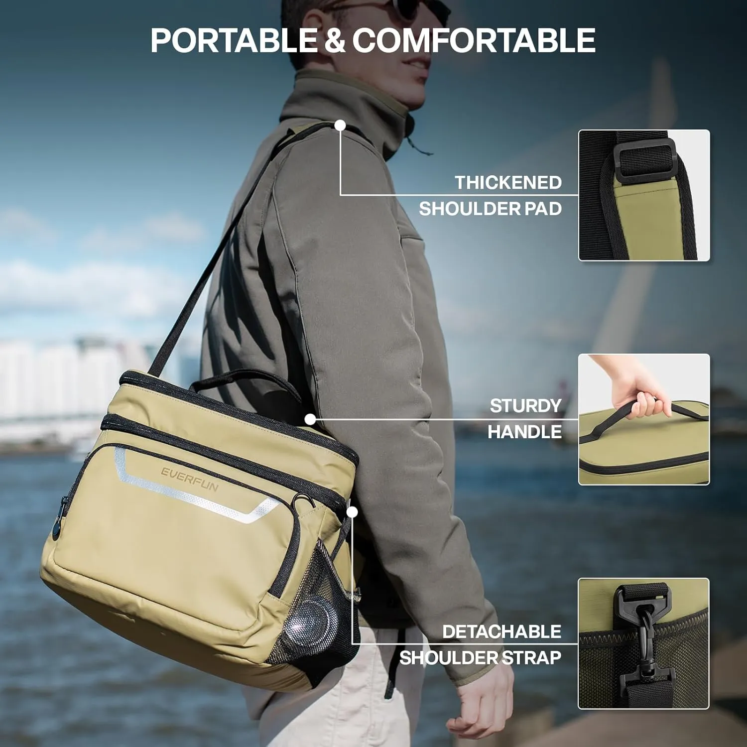 EVERFUN Small Lunch Box Insulated Cooler Bag Mini Cooler 24 Can Soft Sided Lunch Bag for Men Women Ice Chest Double Deck Portable Personal Collapsible Waterproof Leak-Proof for Travel Car, Green Moss