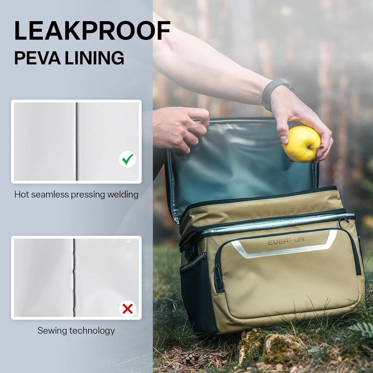 EVERFUN Small Lunch Box Insulated Cooler Bag Mini Cooler 24 Can Soft Sided Lunch Bag for Men Women Ice Chest Double Deck Portable Personal Collapsible Waterproof Leak-Proof for Travel Car, Green Moss