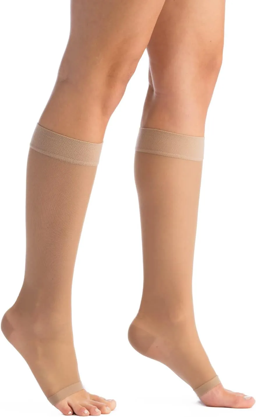 EvoNation Women’s Knee High 15-20 mmHg Open Toe Sheer Compression Socks – Moderate Pressure Compression Garment