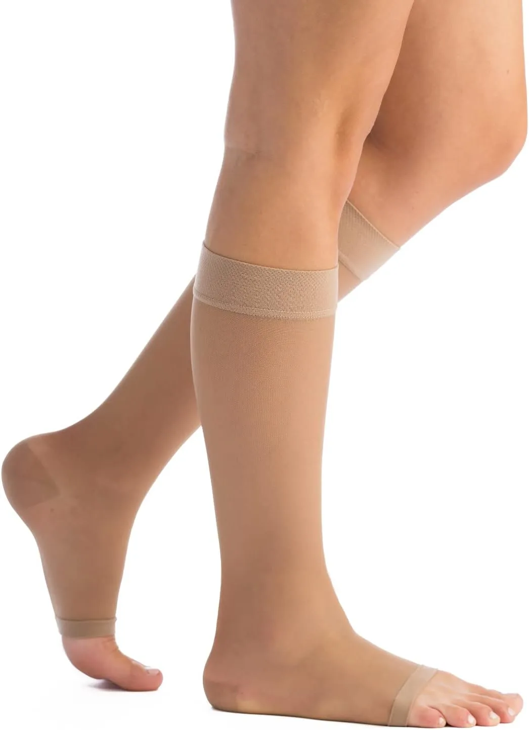 EvoNation Women’s Knee High 15-20 mmHg Open Toe Sheer Compression Socks – Moderate Pressure Compression Garment