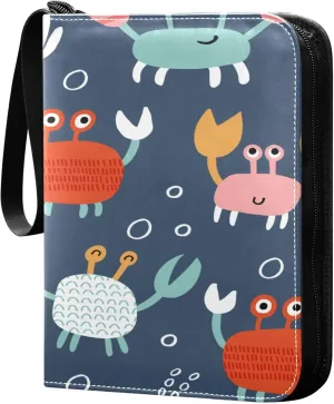 Exnundod 4 Pocket Trading Card Binder Colorful Sea Crabs PU Leather Card Collection Binder Summer Holidays Sports Card Binder 400 Cards Organizer Trading Card Albums for Cards