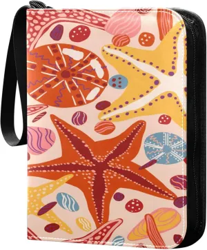 Exnundod 4 Pocket Trading Card Binder Colorful Starfishes Shells PU Leather Card Collection Binder Retro Marine Life Sports Card Binder 400 Cards Organizer Trading Card Albums for Cards