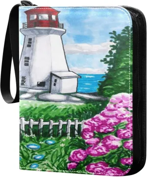 Exnundod 4 Pocket Trading Card Binder Lighthouse Sea PU Leather Card Collection Binder Colorful Flowers Sports Card Binder 400 Cards Organizer Binder Collectible Trading Card Albums