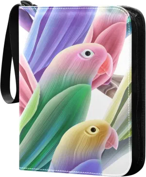 Exnundod 4 Pocket Trading Card Binder Spring Colorful Parrots, PU Leather Card Collection Binder Unique Birds 400 Cards Organizer Binder Collectible Trading Card Albums for Sports Game Card