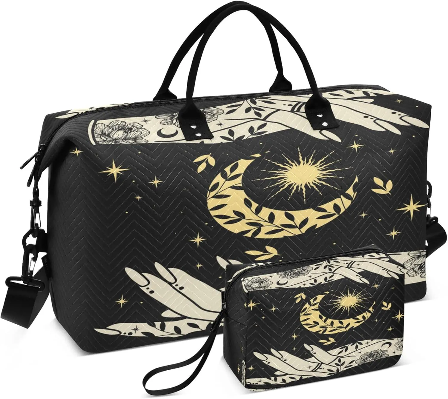 Exnundod Boho Magical Crescent Travel Duffel Bags for Women Witchy Hands Sports Gym Bag Weekender Carry On Tote Overnight Luggage Duffle Bags