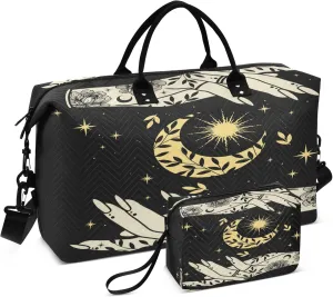 Exnundod Boho Magical Crescent Travel Duffel Bags for Women Witchy Hands Sports Gym Bag Weekender Carry On Tote Overnight Luggage Duffle Bags