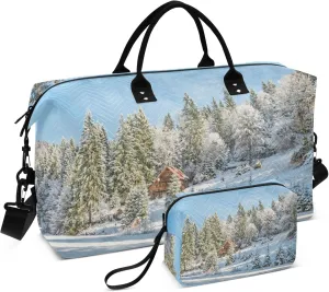 Exnundod Christmas Forest Travel Duffel Bags for Women Winter Landscape Sports Gym Bag Weekender Carry On Tote Overnight Luggage Duffle Bags
