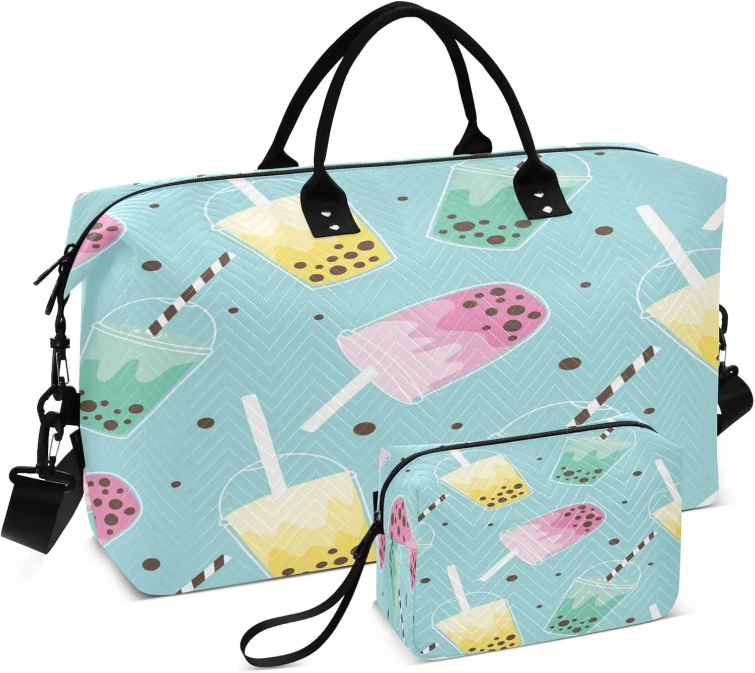 Exnundod Colorful Bubble Tea Pattern Travel Duffel Bags for Women Sports Gym Bag Weekender Carry On Tote Overnight Luggage Duffle Bags