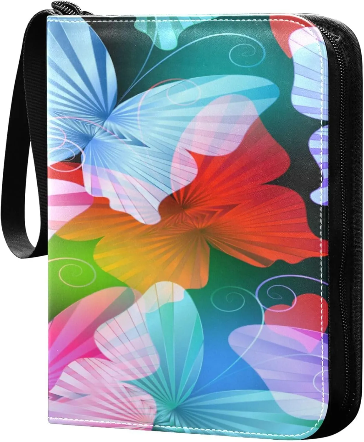 Exnundod Colorful Glowing Butterflies Trading Card Binder for Cards, Card Album 4-Pockets for 400 Cards with Removable Sleeves PU Baseball Card Holder Football Sports Card Collection
