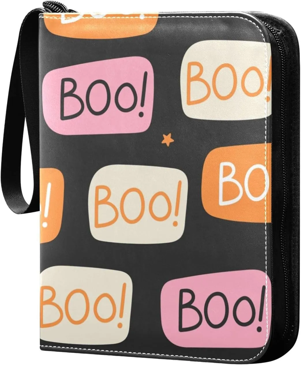 Exnundod Colorful Halloween Boo Pattern Trading Card Binder for Cards, Card Album 4-Pockets for 400 Cards with Removable Sleeves PU Baseball Card Holder Football Sports Card Collection
