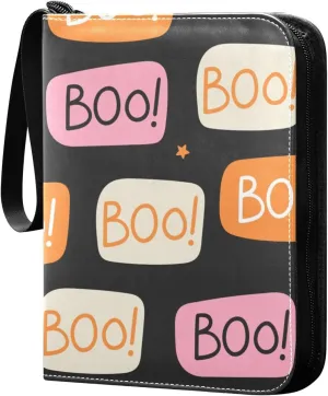 Exnundod Colorful Halloween Boo Pattern Trading Card Binder for Cards, Card Album 4-Pockets for 400 Cards with Removable Sleeves PU Baseball Card Holder Football Sports Card Collection