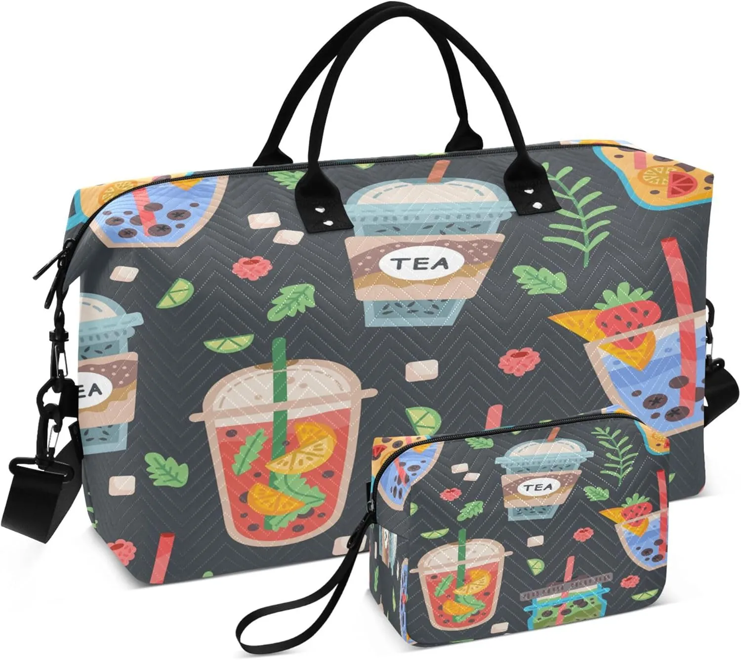 Exnundod Delicious Vegan Drinks Travel Duffel Bags for Women Sports Gym Bag Weekender Carry On Tote Overnight Luggage Duffle Bags