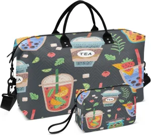 Exnundod Delicious Vegan Drinks Travel Duffel Bags for Women Sports Gym Bag Weekender Carry On Tote Overnight Luggage Duffle Bags