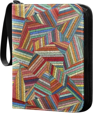 Exnundod Embroidery Lines Colorful Trading Card Binder for Cards, Handmade Ethnic Card Album 4-Pockets for 400 Cards with Removable Sleeves PU Baseball Card Holder Football Sports Card Collection