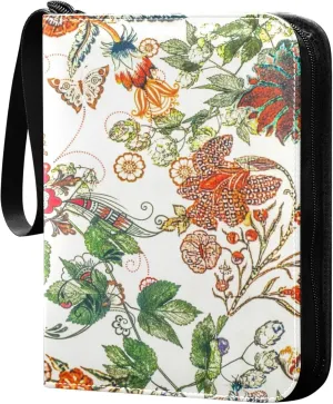 Exnundod Embroidery Vintage Floral Trading Card Binder for Cards, Colorful Card Album 4-Pockets for 400 Cards with Removable Sleeves PU Baseball Card Holder Football Sports Card Collection