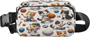 Exnundod Fanny Packs for Women & Men Ball Sports Cute Animal, Waist Pack Kawaii Cats Crossbody Bags Belt Adjustable Strap for Running Hiking Workout